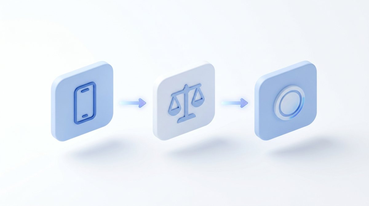 An illustration of the three stage payment route: a mobile wallet, a currency exchange, then a digital wallet